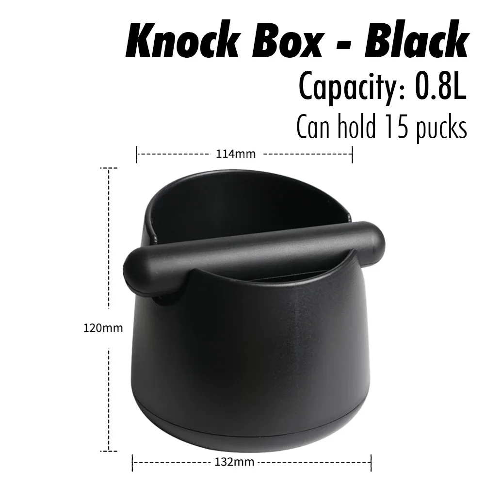 Coffee Knock Box with Rubber Knock Bar 0.8L Espresso Grounds Container Anti Slip Coffee Grind Waste Dump Bin Black White