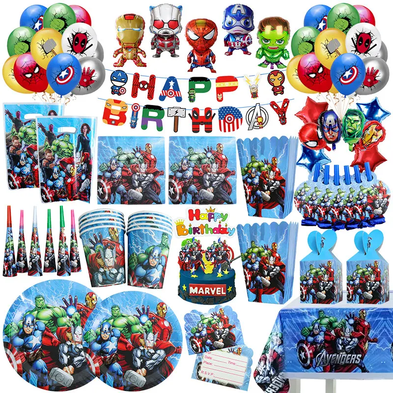 Decoración de Cumpleaños de los Vengadores de Marvel, Globos de Superhéroes, Vajilla, Vasos, Platos, Servilletas, Pancartas, Bolsas de Regalo, Artículos para Fiestas Infantiles