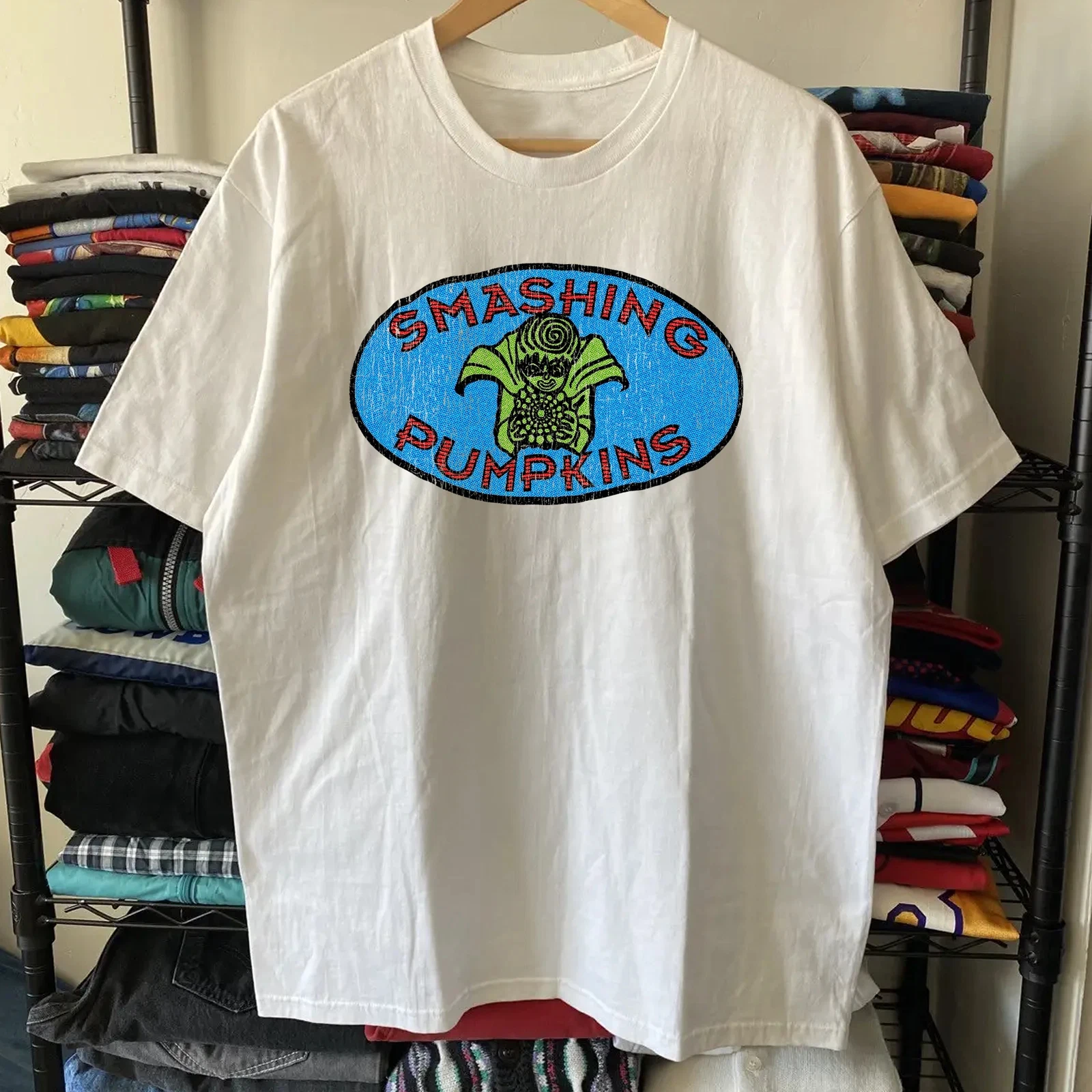 Men's Summer Retro Smashing Pumpkins T-Shirt Unisex Cotton and Breathable Tee Men's Round Neck Oversized Short Sleeve