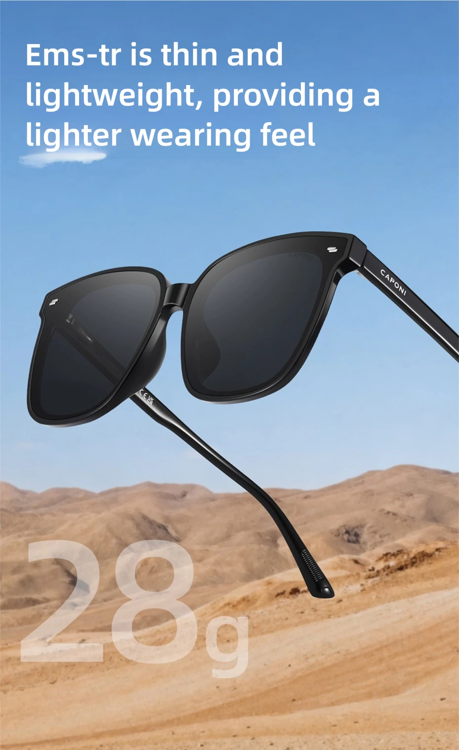 CAPONI Polarisierte Männer Sonnenbrille Outdoor Fahren Einteilige Linsen Quadratische Sonnenbrille Anti Glare UV400 Schützen Schwarz Schatten CP35709 – Detail 11