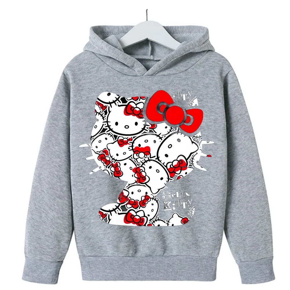 Boys Girls Hello Kitty Hoodies Long Sleeves Cartoon Sweatshirt Baby Children‘s Clothing Autumn Pullovers Women Kids Street Wear