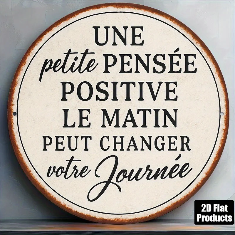 2D Flat, 1pc French & English Positive Affirmation Wall Plaque - 8-Inch Round Vintage French Text Sign with Bilingual Inspiratio