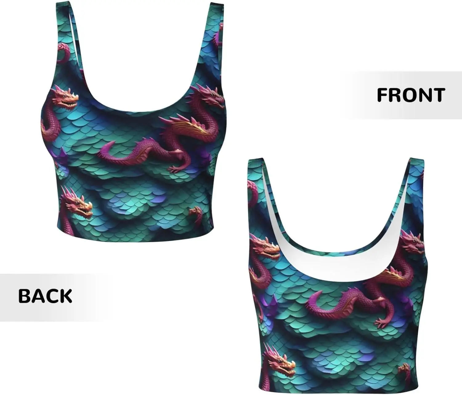 3D マジカルドラゴンスケールパターンプリント女性のワークアウトタンクトップレーサーバックノースリーブスポーツベストジムアスレチックヨガ用