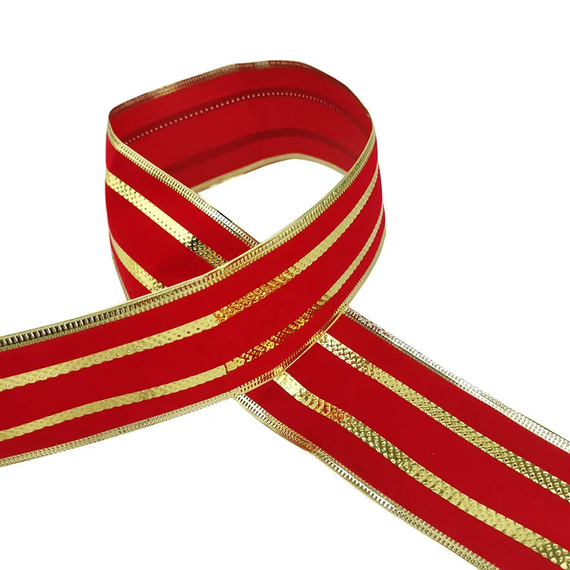 (2m/roll) 65mm Red Gold Striped Ribbon Christmas Decoration Holiday Gift Wrapping Bow Making Handmade DIY Crafts Ribbons