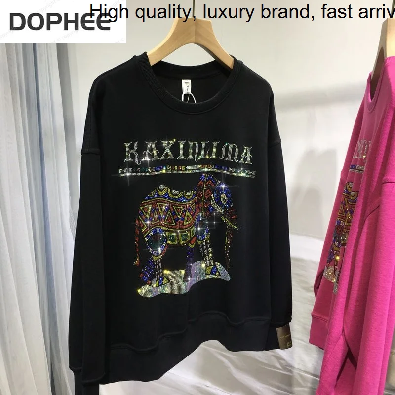 

Hot Blingbling Luxury Drilling Female Sweatshirts 2023 New Autumn Winter Streetwear Pullover Top All-match O-neck Loose Hoodies