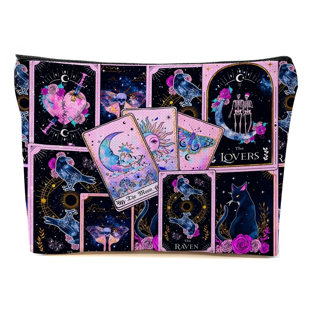 Mystical Witchy Makeup Bag Bohemian Mushroom Zipper Cosmetic Pouch Witch-Themed Printt Moon & StarsTravel Bag Halloween Gift view 6
