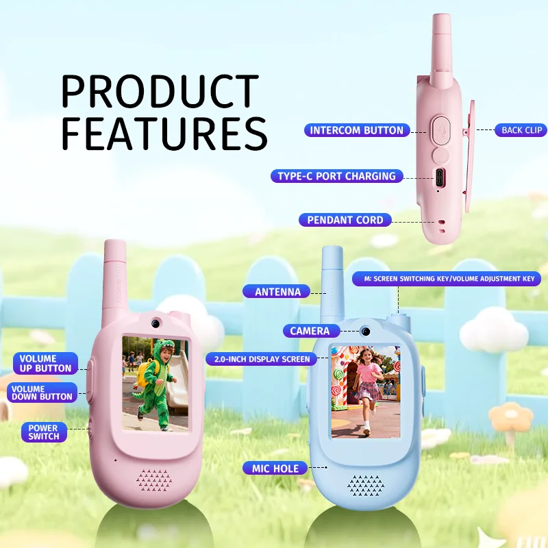 วิทยุสื่อสารสำหรับเด็กพร้อมสายนาฬิกา ชาร์จภายนอกได้ เสียงคมชัด โทรด้วยคลิกเดียว ลายการ์ตูน ของขวัญสำหรับเด็ก