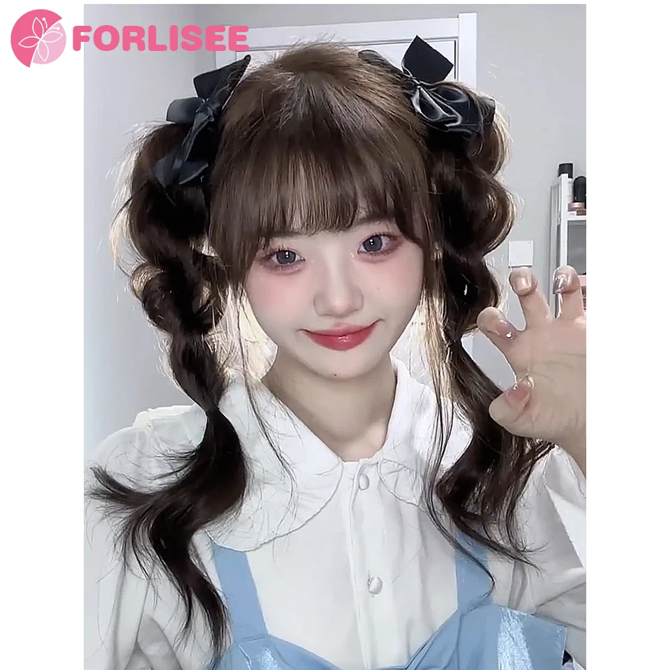 FORLISEE Synthetic Bubble Braid Double Ponytail Fuffy Imitation Fried Dough Twists Braid Ponytail Wig