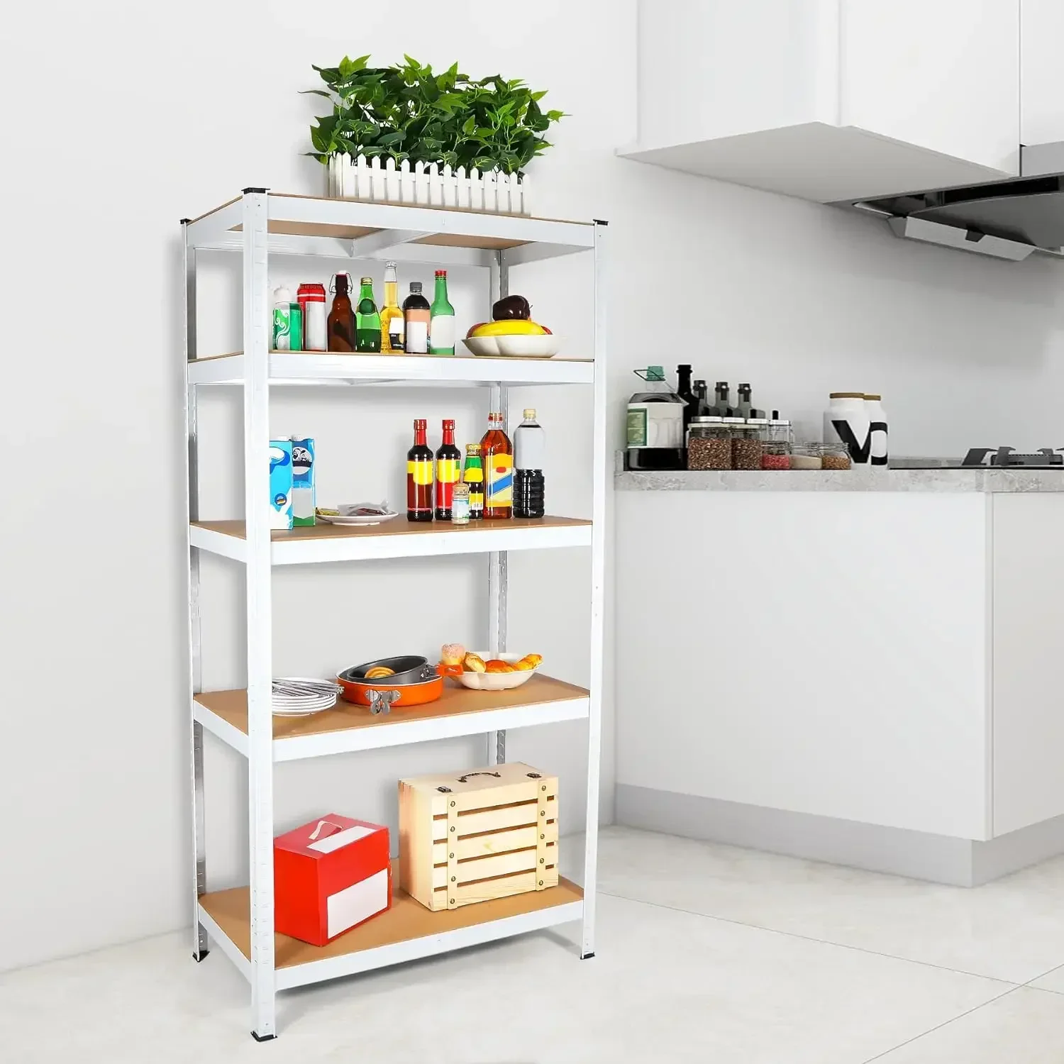 

5 Tier Laminated White Metal Shelving Unit, Adjustable Garage Storage Utility,Heavy Duty Shelves Organization Multipurpose