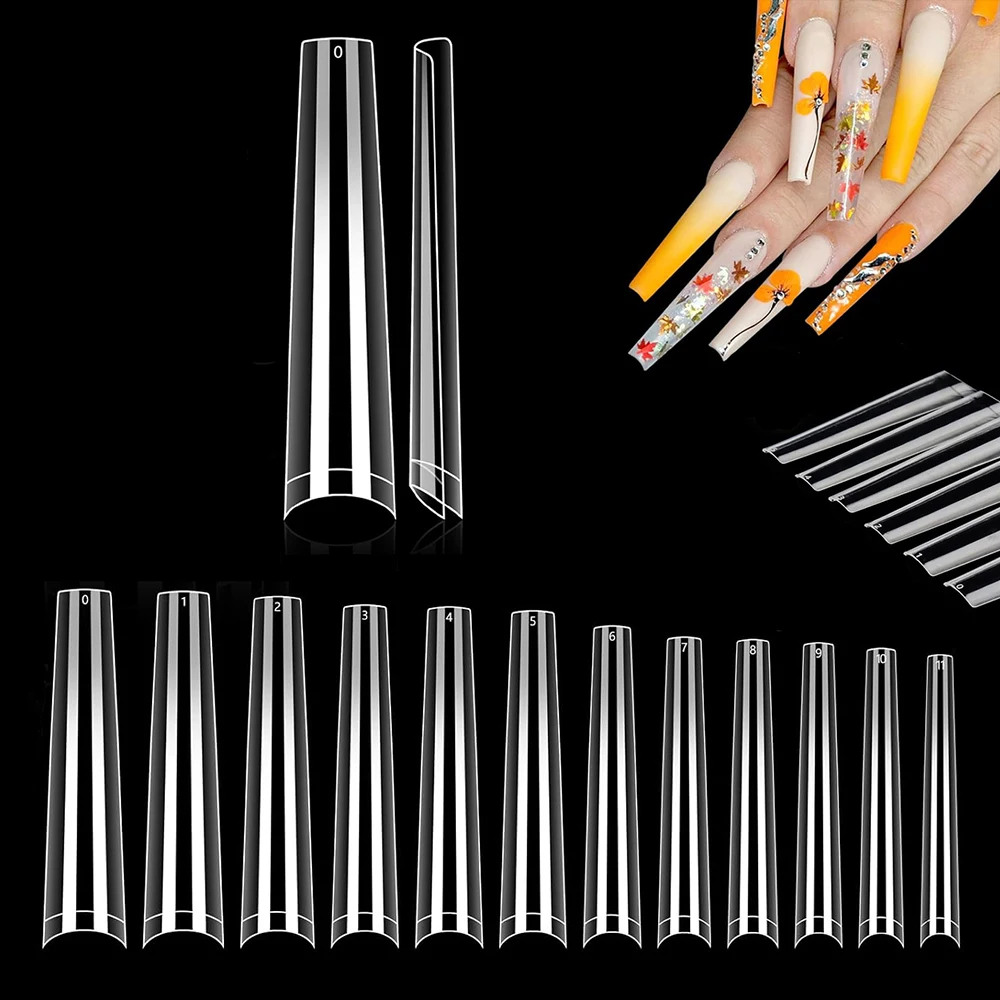 

120Pcs Long Clear Coffin Nails Tips, Extra Long No C Curve Half Cover Coffin Nail Tips for Acrylic Nails Professional