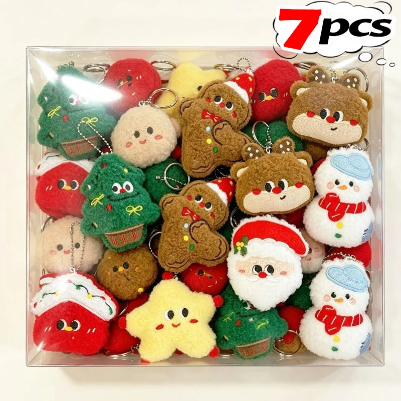 1/7Pcs Colorful Plush Christmas Keychains Cartoon Doll Plush Xmas Ornament Women Men Snowman Christmas Tree Backpack Pendants