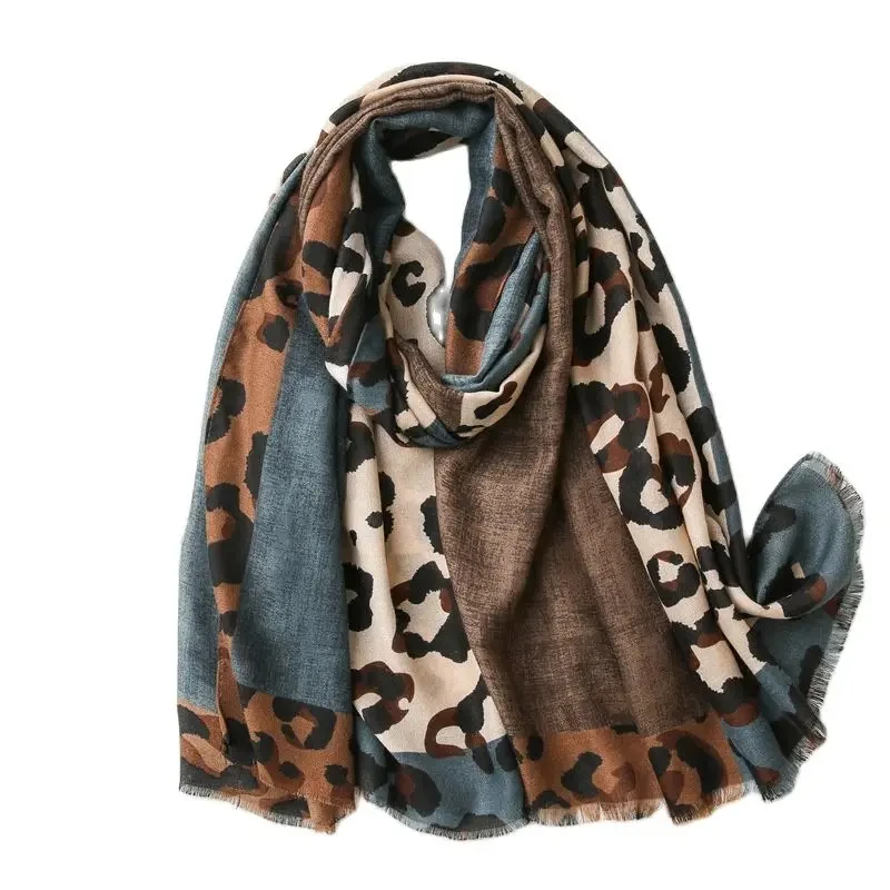 Spring Designer unique luxury brown ladies wild leopard scarf female long scarf shawl thin brown fashionable scarf long shawl