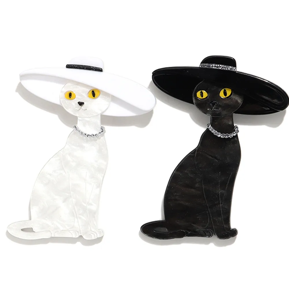 Kreative Acryl-Cartoon-Hut-Katzen-Brosche, Modische Tier-Broschen für Damen, Unisex-Kleidung, Schmuck-Accessoire – Detail 1