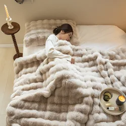 Office doublesided thickened Fluffy Plush Throw sofa blanket Ultra Soft Bubble nap blanket Bedroom Luxury Faux Rabbit Fur Blanke