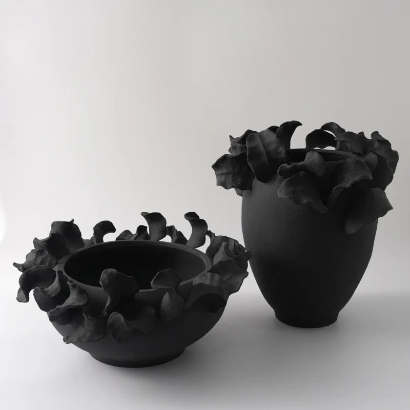 Modern wabi sandy wind handmade texture ceramic vase, soft decoration model room hotel designer flower utensils dining table