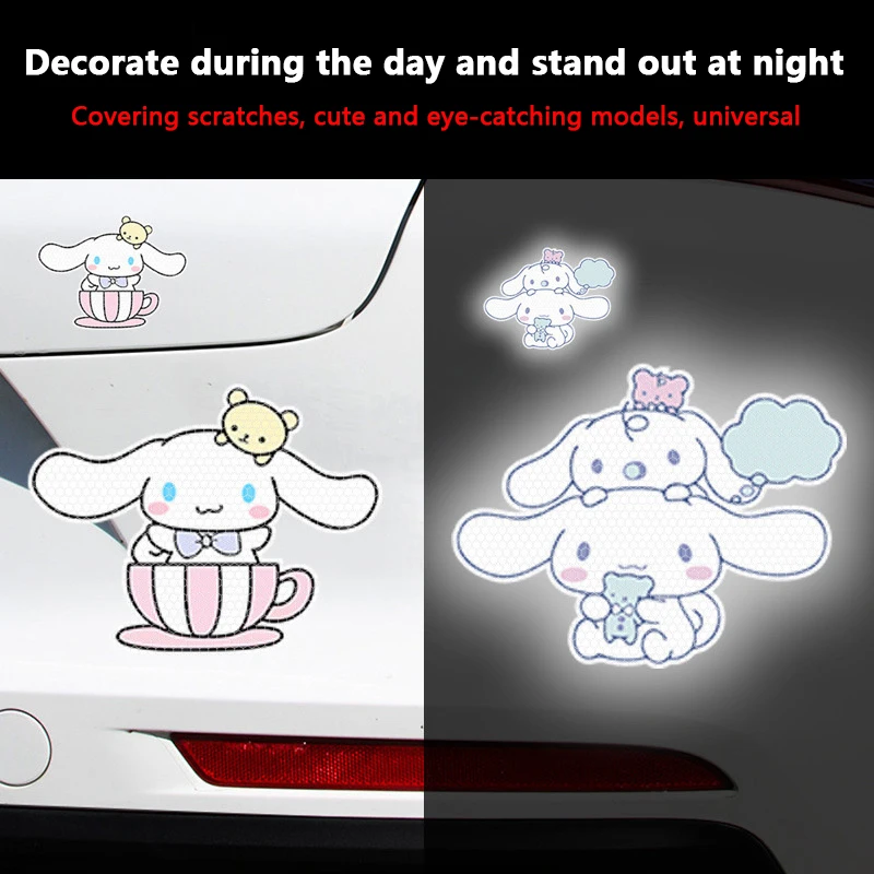 Sanrio Cinnamoroll Reflective Car Door Sticker Motorcycle Decoration Sticker Automobile Trunk Reflective Warning Safety Tape