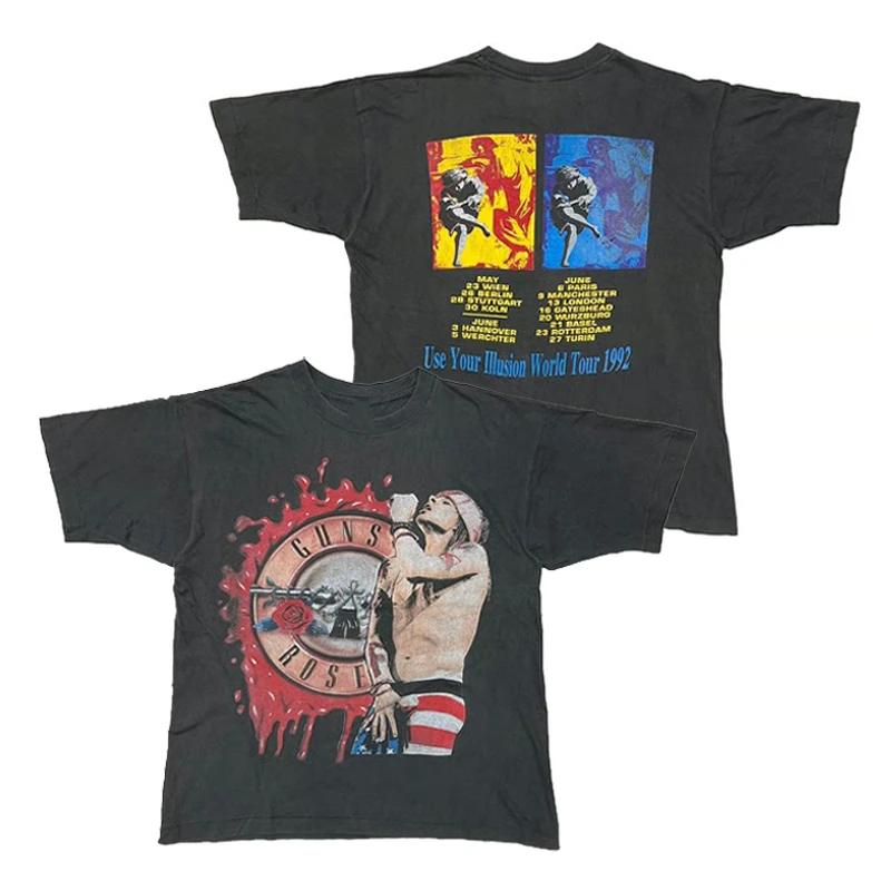 Top GUNS N 'ROSES Hard Rock Band American High Street Loose Male T-shirts with Short Sleeves