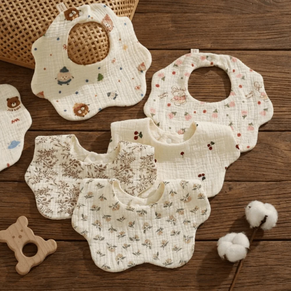High Quality Pure Cotton Baby Bibs Soft Baby Essentials Teething Drooling Bib Absorbent Newborn Saliva Bib For Boys Girls