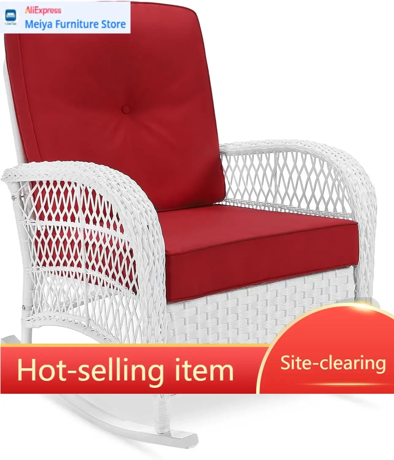 Outdoor Wicker Rocking Chair Patio Rattan Rocker Chair Cushions Steel Frame All Weather Rocking Lawn Rattan Furniture Garden Bac