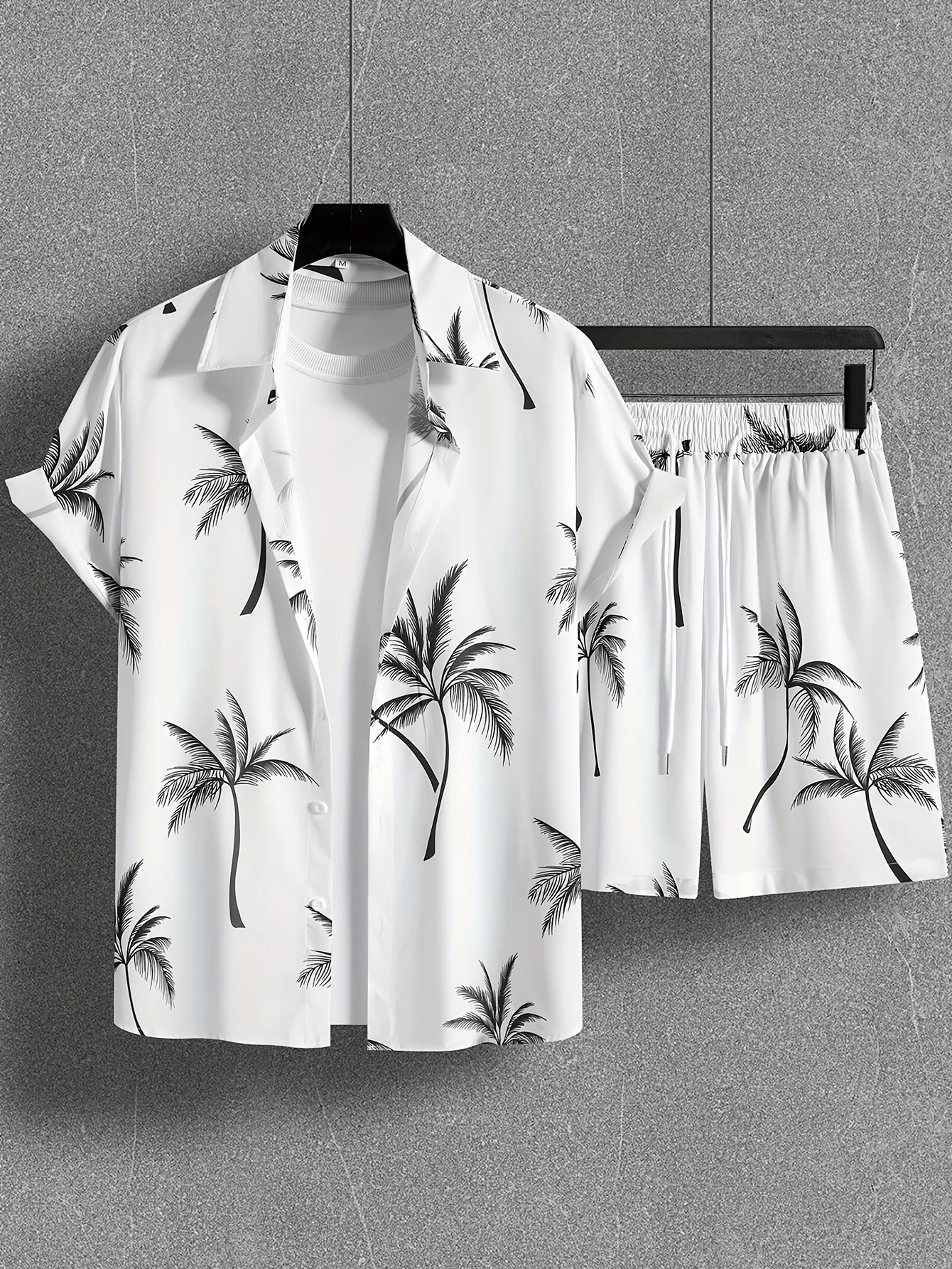 2025 New Classic Men's Set Casual Coconut Tree Print Shirt T-Shirt & Shorts Two-Piece Set Summer Outdoor Travel Attire 5XL