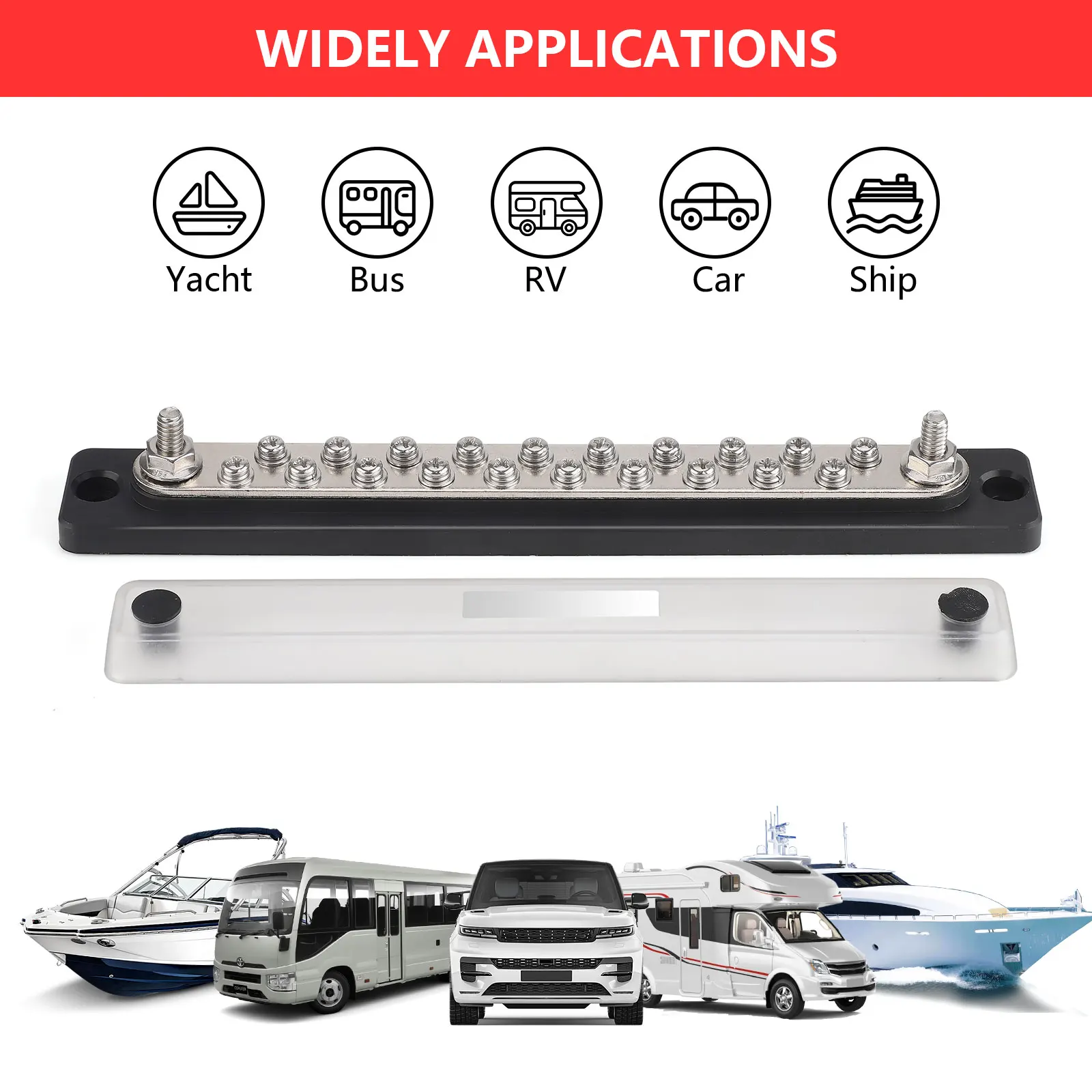 Bloco de distribuição de energia de barra de ônibus 150A, design de módulo resistente, 12-36V DC, pinos terminais de barra de ônibus para caminhão de barco automotivo marinho