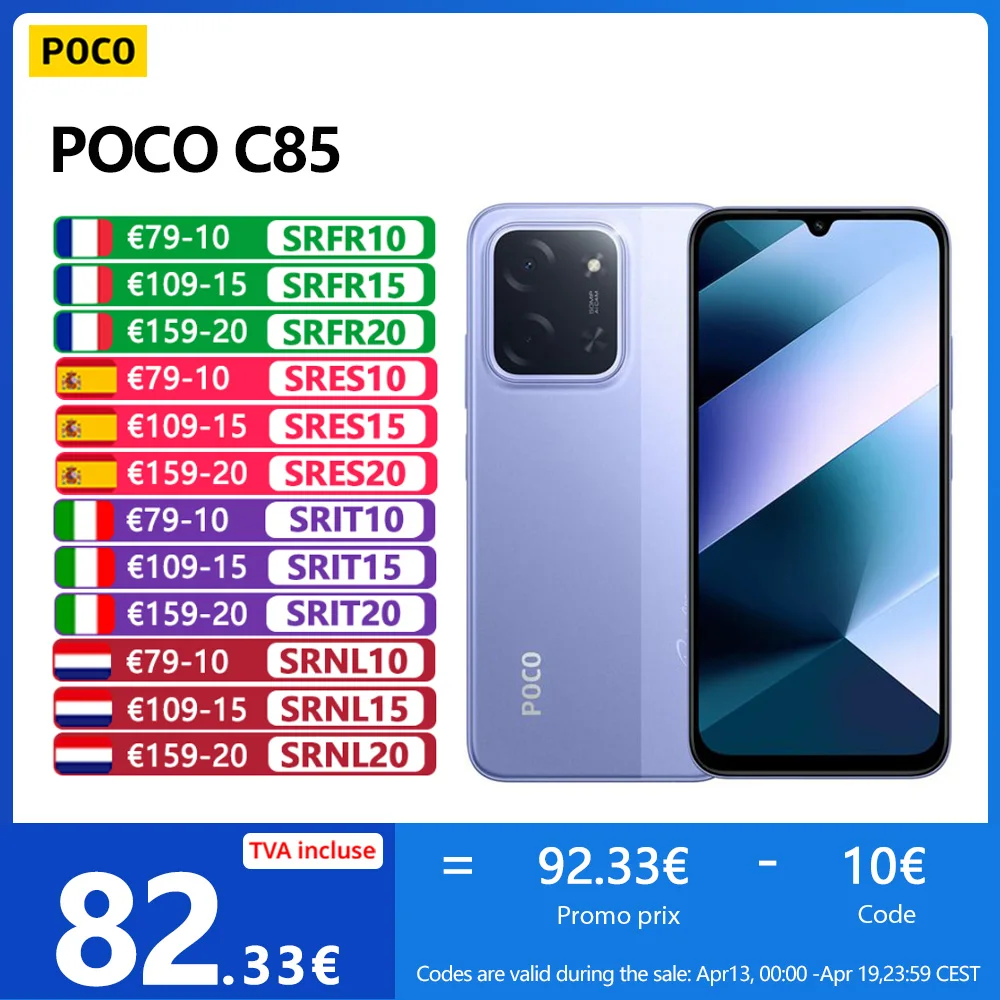 POCO C85 4G,NFC,6.9",MediaTek Helio G81-Ultra,120 Hz,50 MP Caméra,Charge rapide 33W,6000 mAh