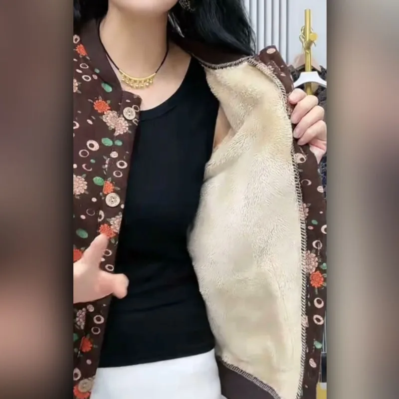 المرأة الشتاء الخريف سترة الصوف سترة البيسبول الملابس مبطن رشاقته الدافئة سحق زهرة بسيطة مريحة لينة المتخصصة