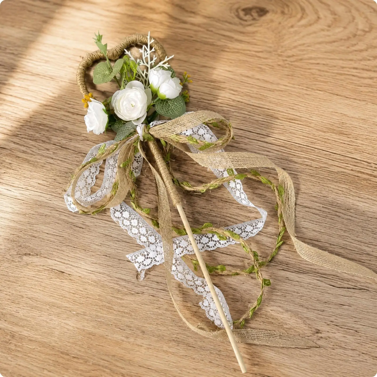 Decorative Flower Wand with Textile Petals and Foliage for Party Centerpiece Display