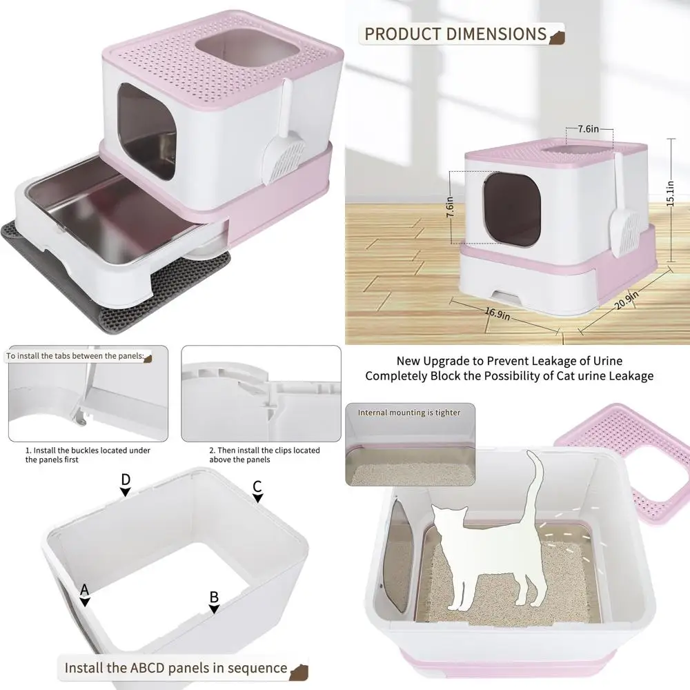 

Large Pink Stainless Steel Cat Enclosure: Odor-Controlled, Easy Clean, Teflon Coated for Cats up to 45 lbs