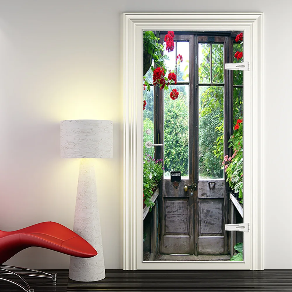 Modern Door Sticker Simulate Glass Pattern Geometric Self Adhesive Flower Wall Sticker Waterproof Washing Room Home Decor Decal