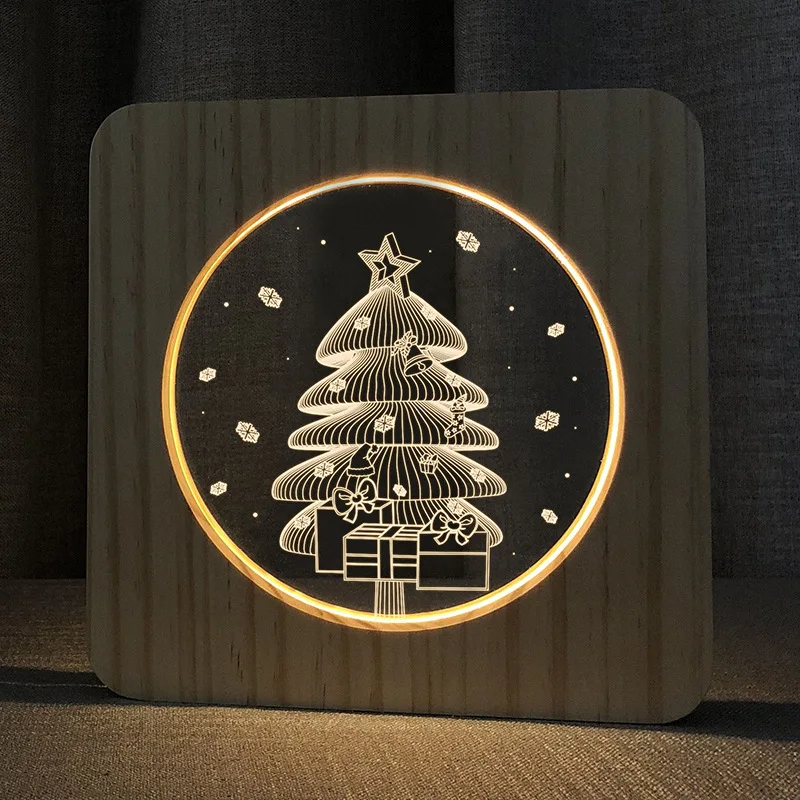 แรด Dolphin Globe Christmas Tree โครงกระดูกเหล็กม้าไม้กรอบอะคริลิ USB Night Light โคมไฟข้างเตียง