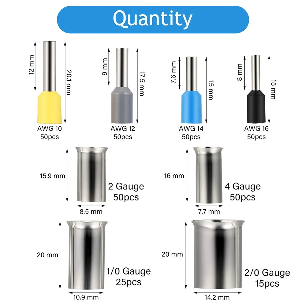 440 Pieces Wire Ferrules Kits Ferrules Wire Ends Terminals Crimp Terminal Connector Sleeves AWG (2/0 1/0 2 4 10 12 14 16)