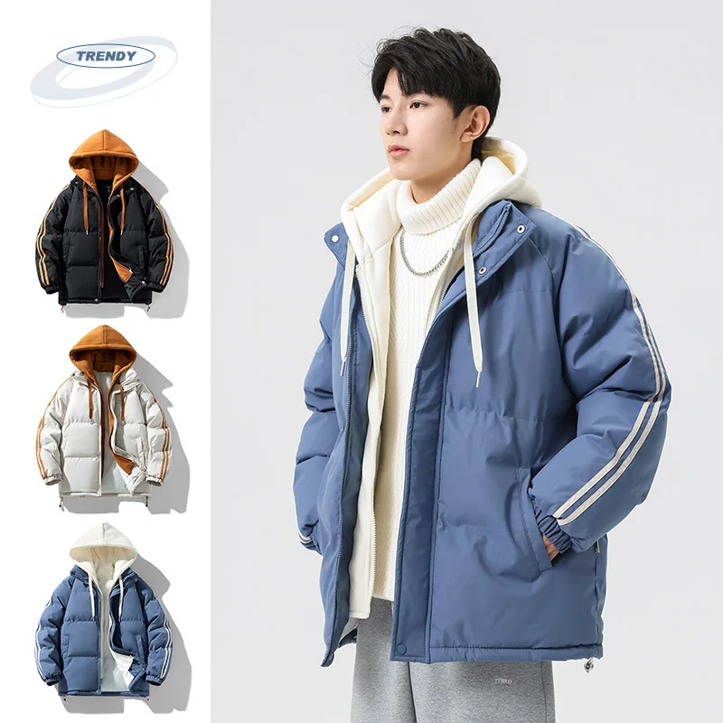 MAIDANGDI Cotton Jacket for Men Winter Teenagers Thick Cotton Jacket Hooded Vacation Two Trendy Casual Cotton Jackets