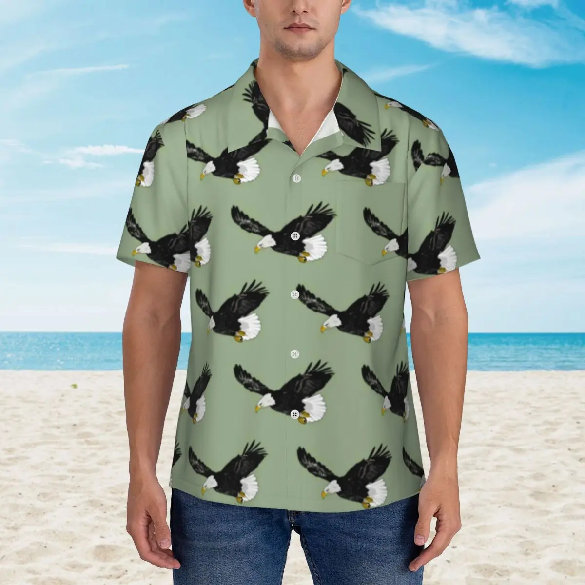 

Hawaii Shirt Beach Eagle Blouses Stalking Eagles Flying Elegant Casual Shirts Male Short Sleeve Y2K Street Clothing