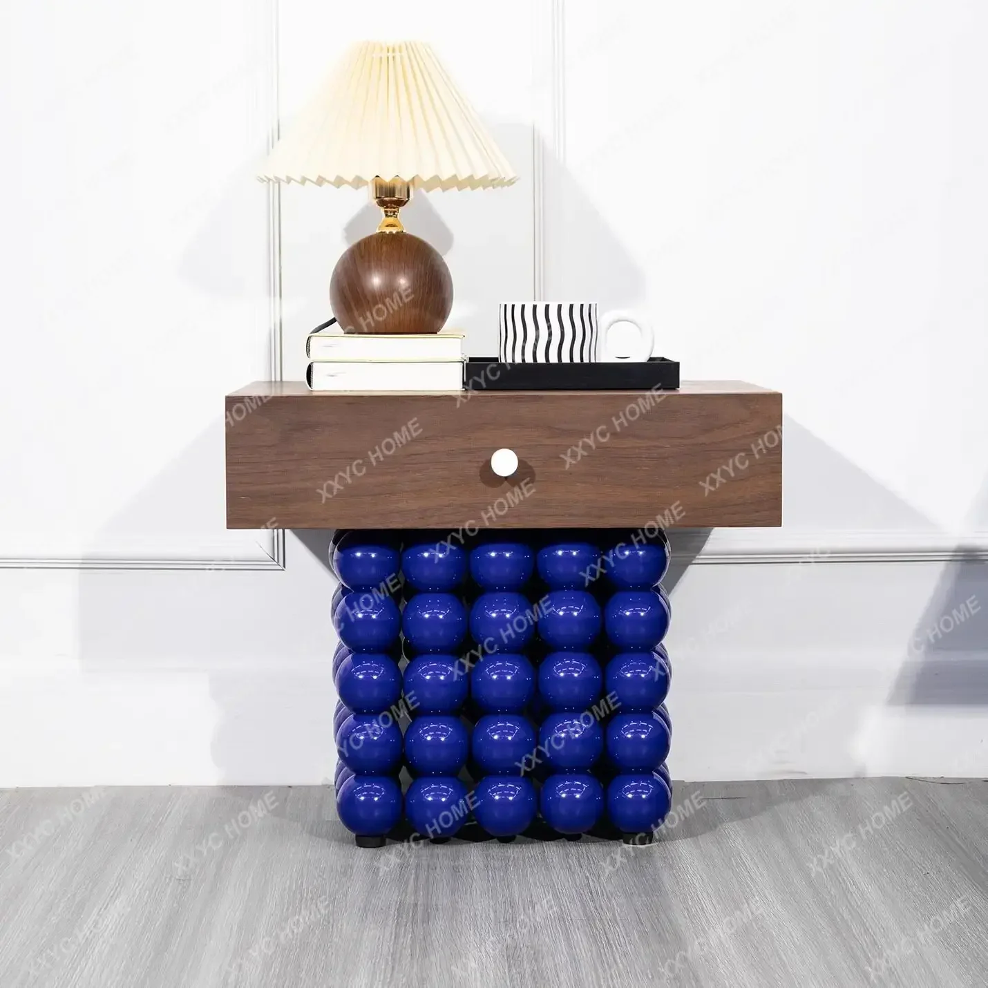 

Art Minimalist Living Room Bedroom Side Black Bedside Table Steel Ball Base