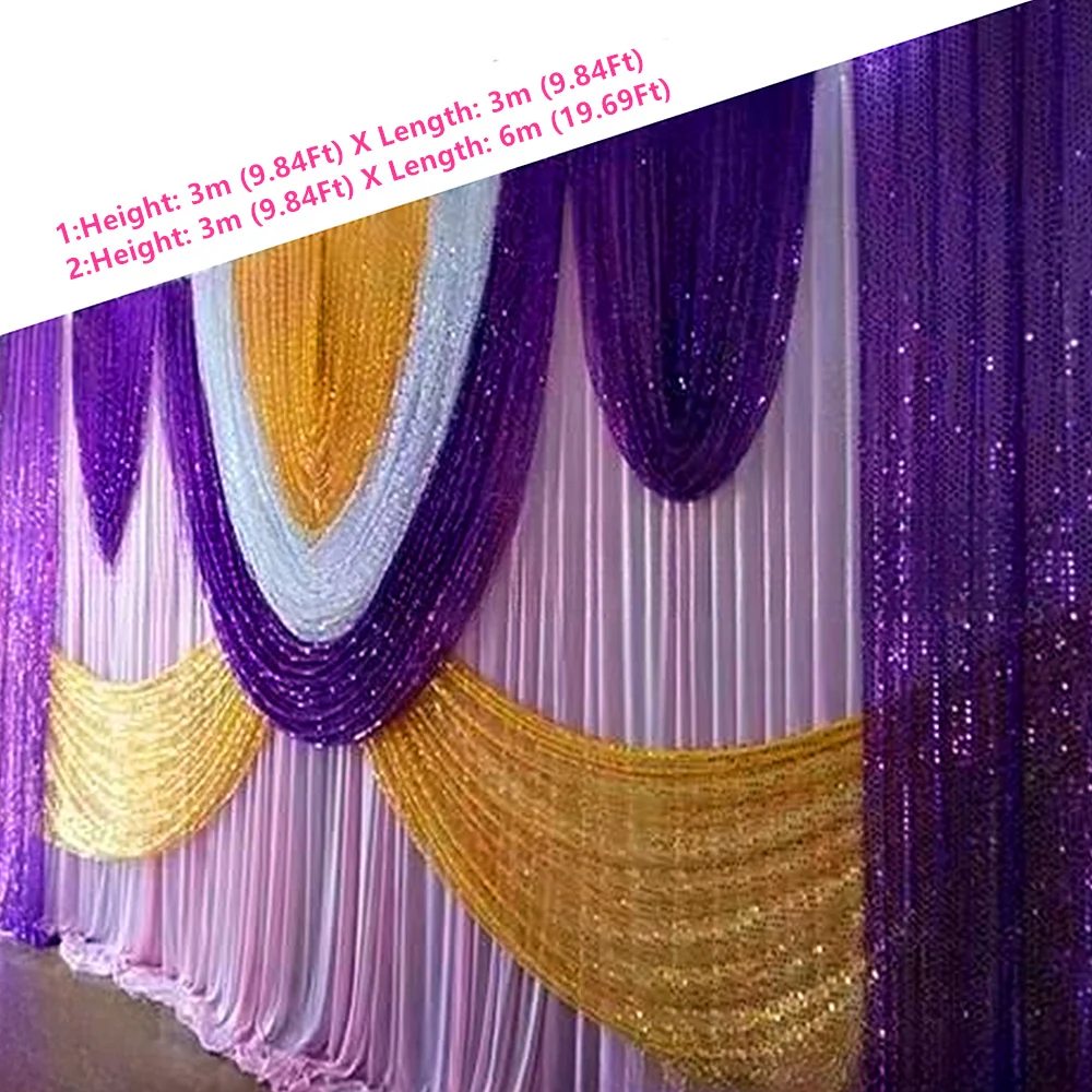 Wedding Backdrop Swag, Party Curtain, Celebration Stage Performance, Background Drape With Beads, Sequins, Colors, 3m X 6m