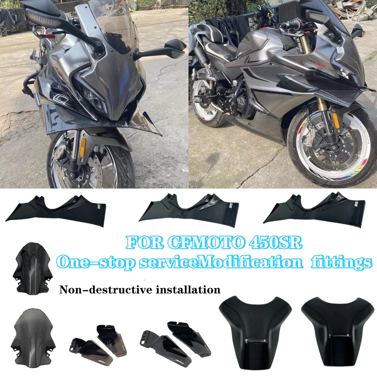 for cfmoto 450SR 450SS 450SRS Modification The Lower Lip Spoiler,The Front Lip,Side Wing,and  Wind Blade.Windshield.Fittings