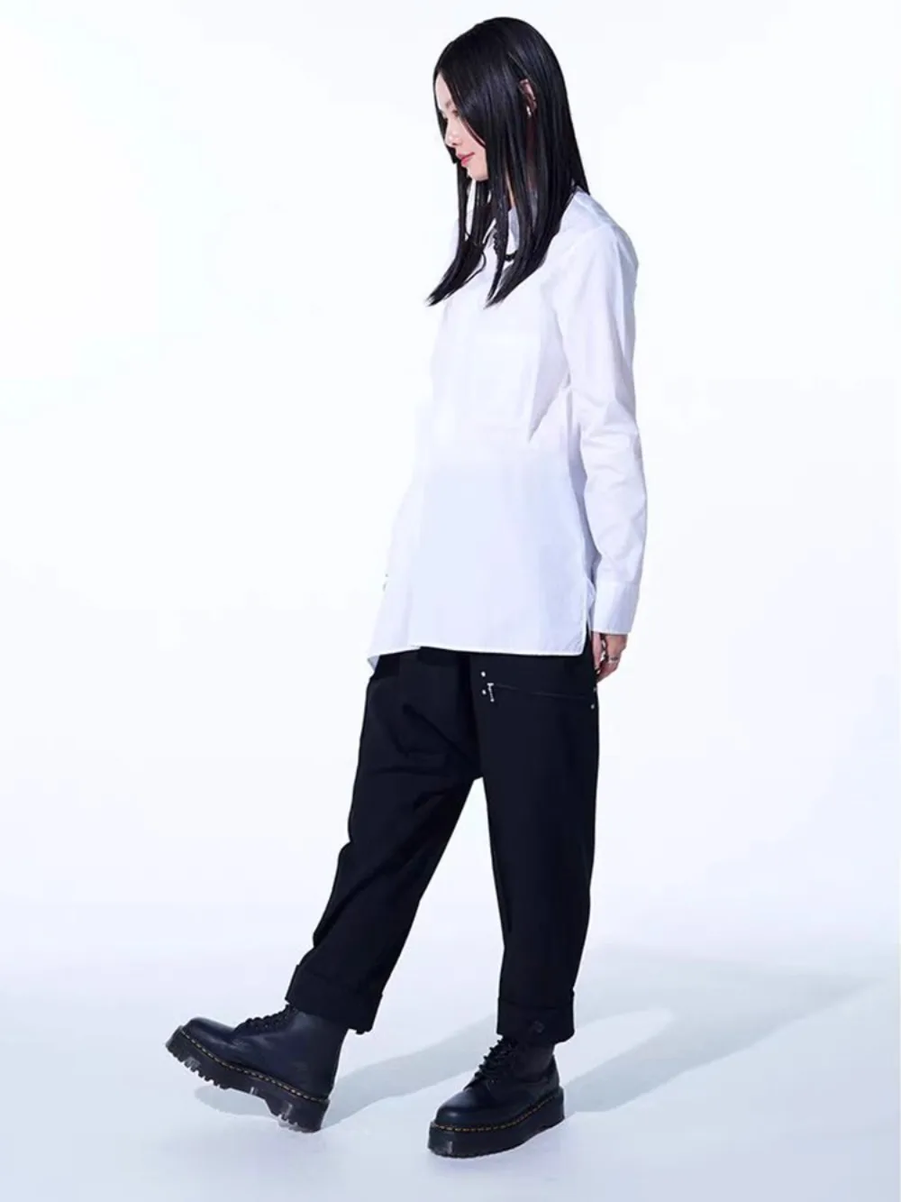 High Street Pants Autumn and Winter Men's Dark Style Huada Woolen Left Zipper Decoration Casual Streetwear Pants and Trousers