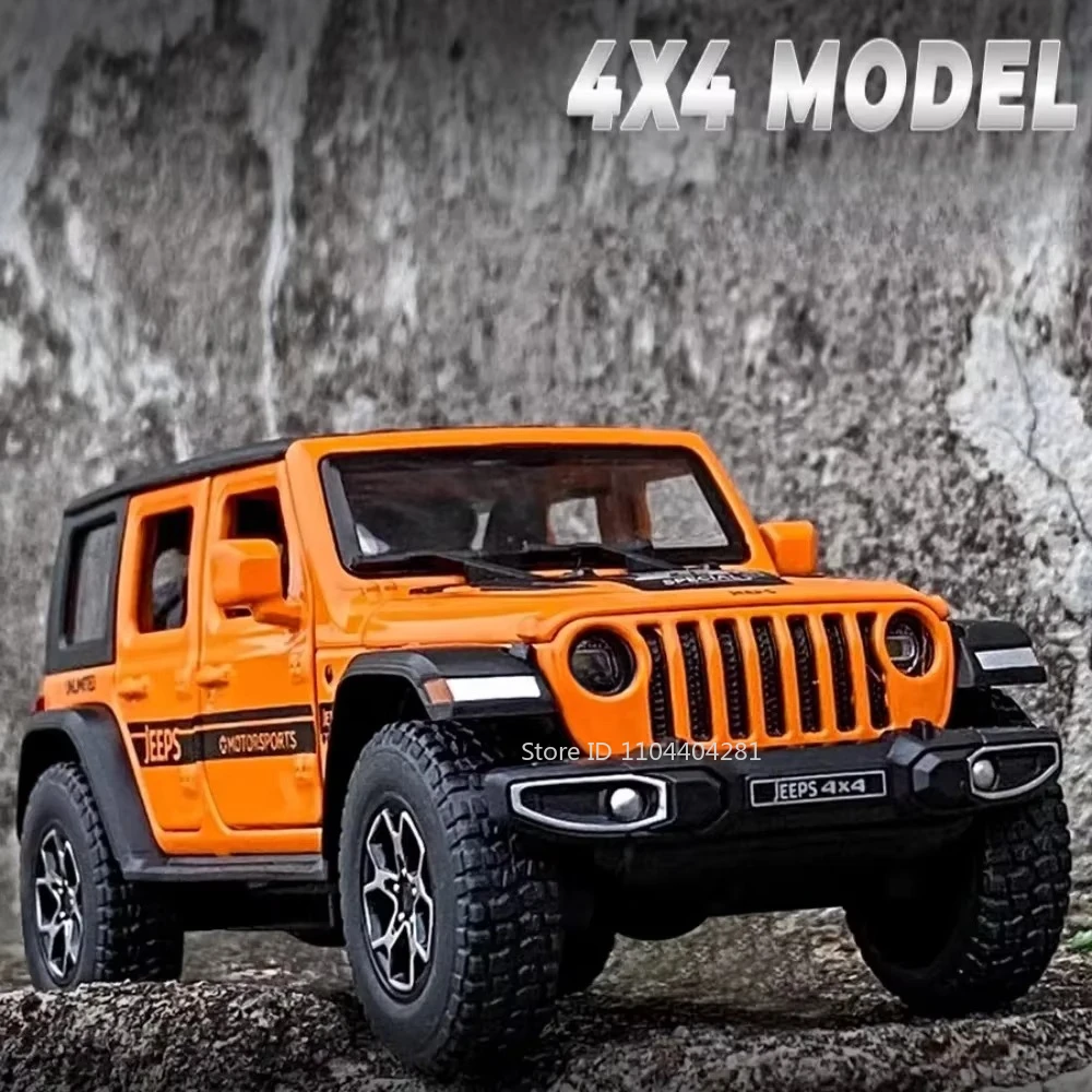 Modelo de juguete Wrangler Rubicon 1:32, puertas de coche fundidas a presión de aleación, sonido abierto, luz, vehículo todoterreno en miniatura, regalo de vacaciones para niños