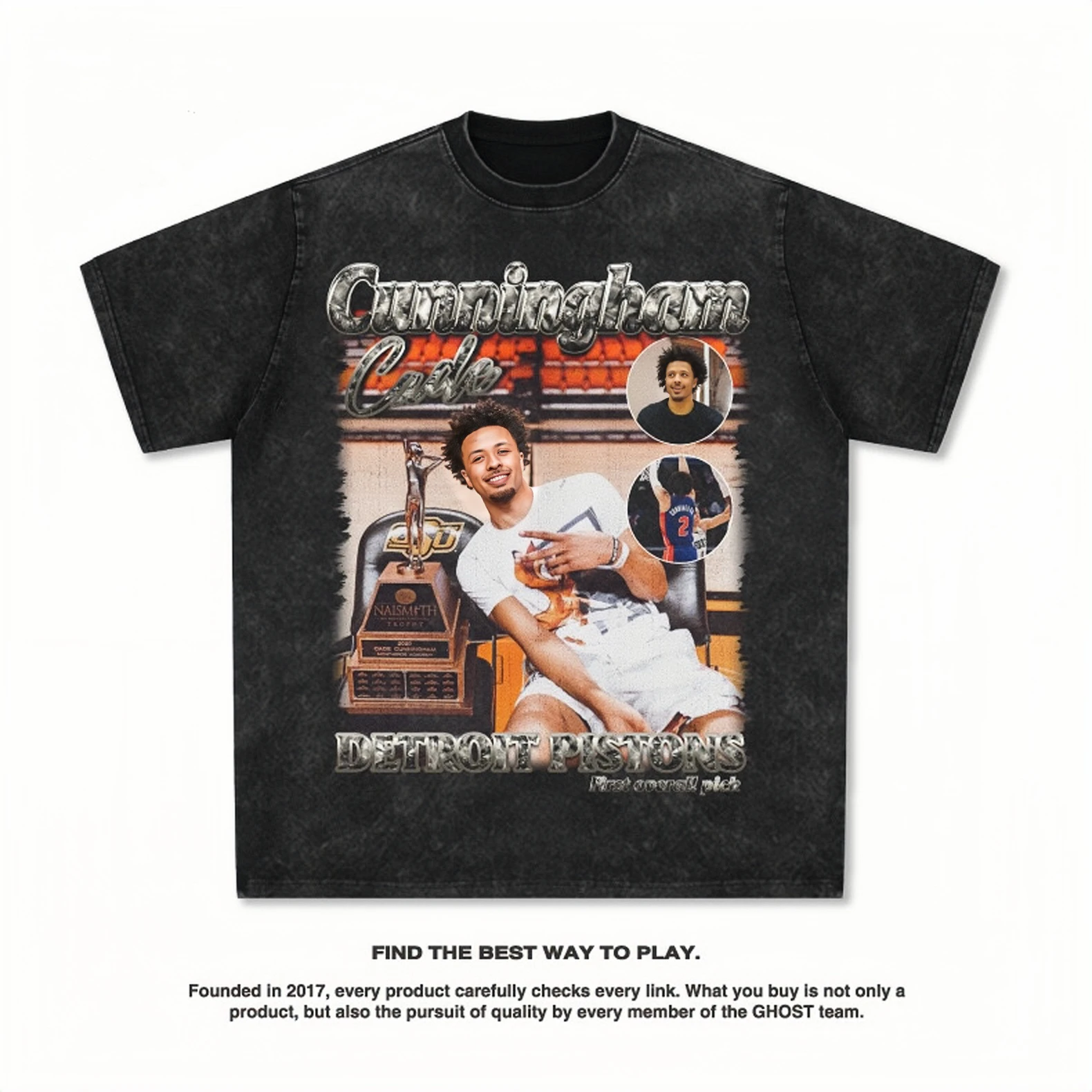 

2025 Cunningham American Star T-shirt, Street Hip-hop Trendy Brand, Retro Print, Aged, Washed, Heavy, Pure Cotton Short-sleeved