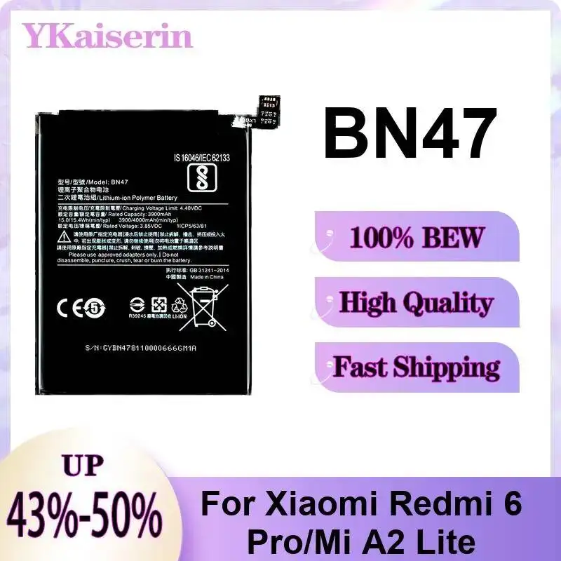 Hardwearing 3000mAh Stable Power Supply Mobile Phone Battery For Xiaomi Redmi 6 Pro MI A2 Lite BN47