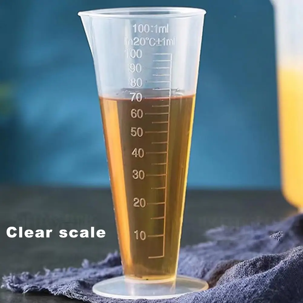 Clear Plastic Measuring Cup 100ml Round Base Cone Liquid Graduated Container Kitchen Laboratory Dispensing Tool Beaker Use