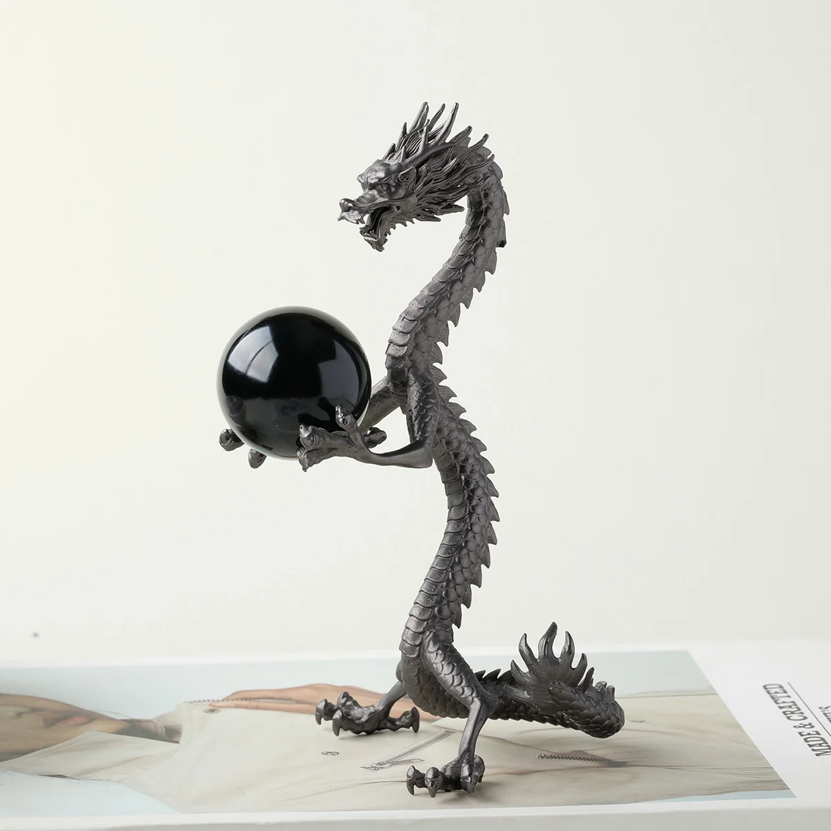 1pc Natural Crystal Ball Stand Base Desktop Home Decoration Metal Chinese Dragon Craftwork Obsidian Ball Holder Festival Gift