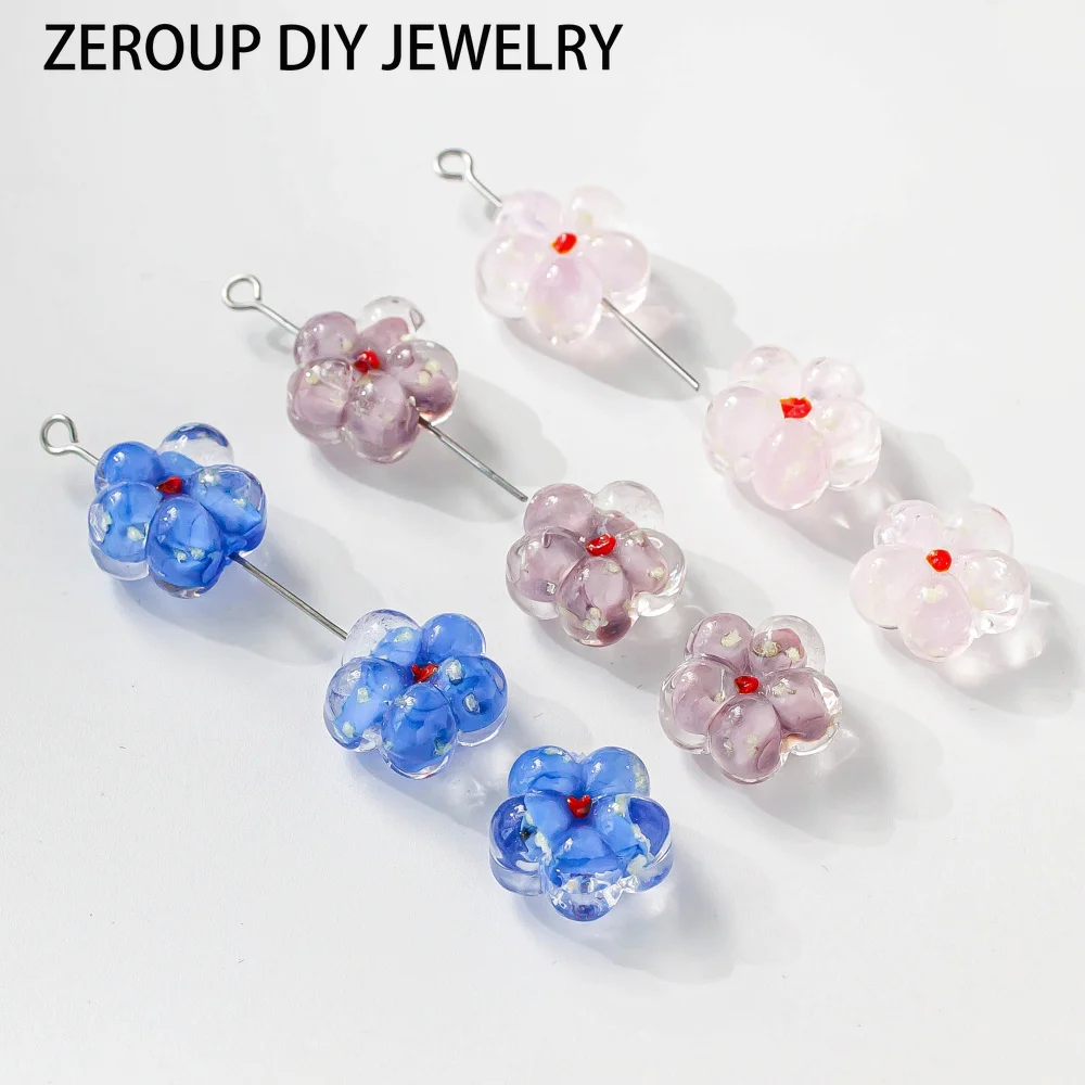 14mm Flower Lampwork Beads Translucent Loose Beads Colorful Beads For Jewelry DIY Making Bracelet Necklace Accessories 10pcs