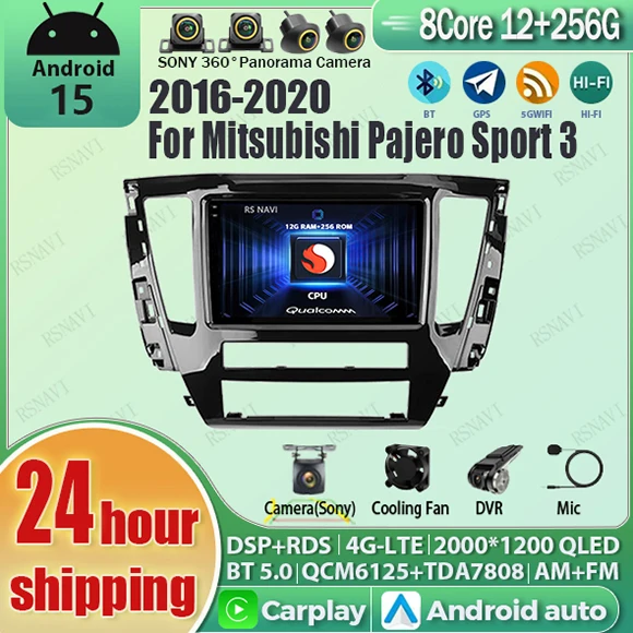 أندرويد 15 Carplay Auto Qualcomm 2K QLED شاشة راديو السيارة لميتسوبيشي باجيرو سبورت 3 2016 - 2020 نظام تحديد المواقع ستيريو 4G DSP BT