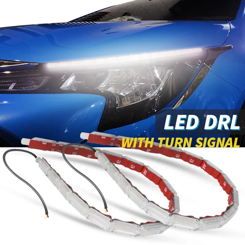 5 8 10 12 16LED Scan DRL LED Daytime Running Light Runs Strip Flexible Headlight Amber Turn Signal Car Decorative Driving Light