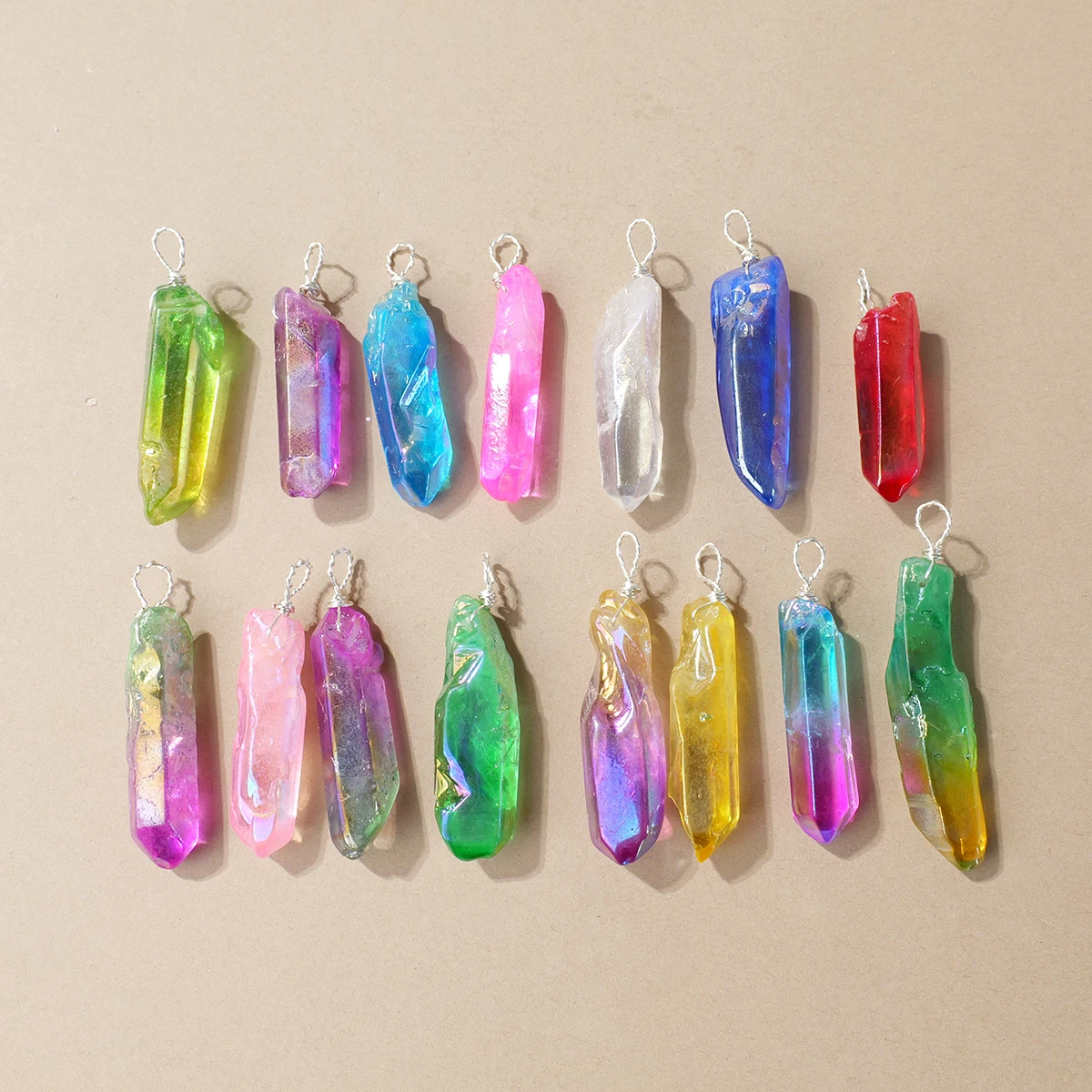 5pcs Natural White Stones Clear Quartz Crystal Electroplating Colored Single Point Pendant Necklace Reiki Healing Jewelry
