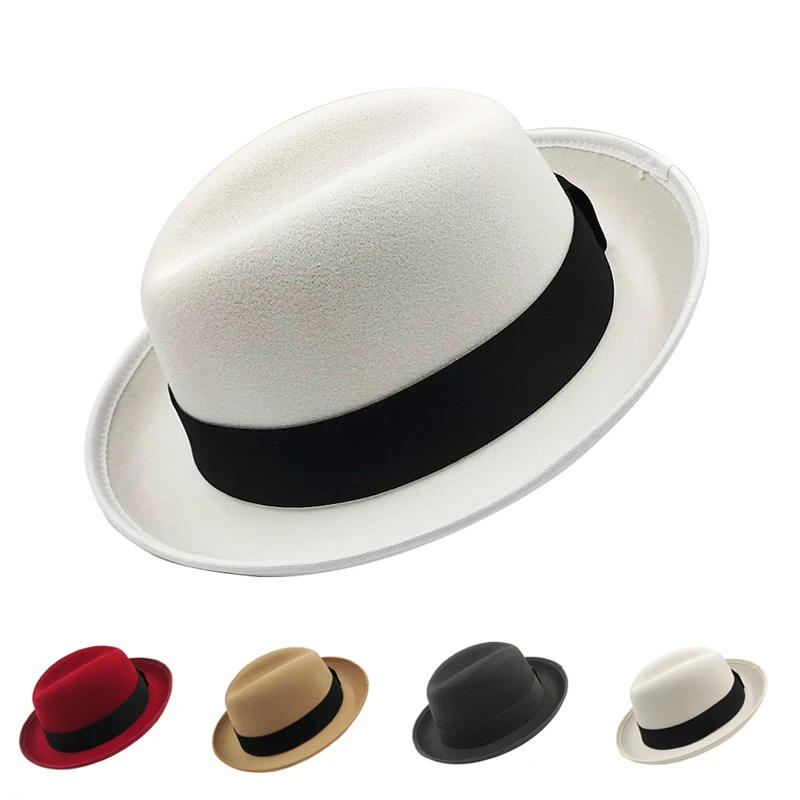 2023 Casual Fashion Classic Gentleman Autumn Winter Short Brim Felt Fedora Hat Men Elegant Solid Color Panama Vintage Top Hat