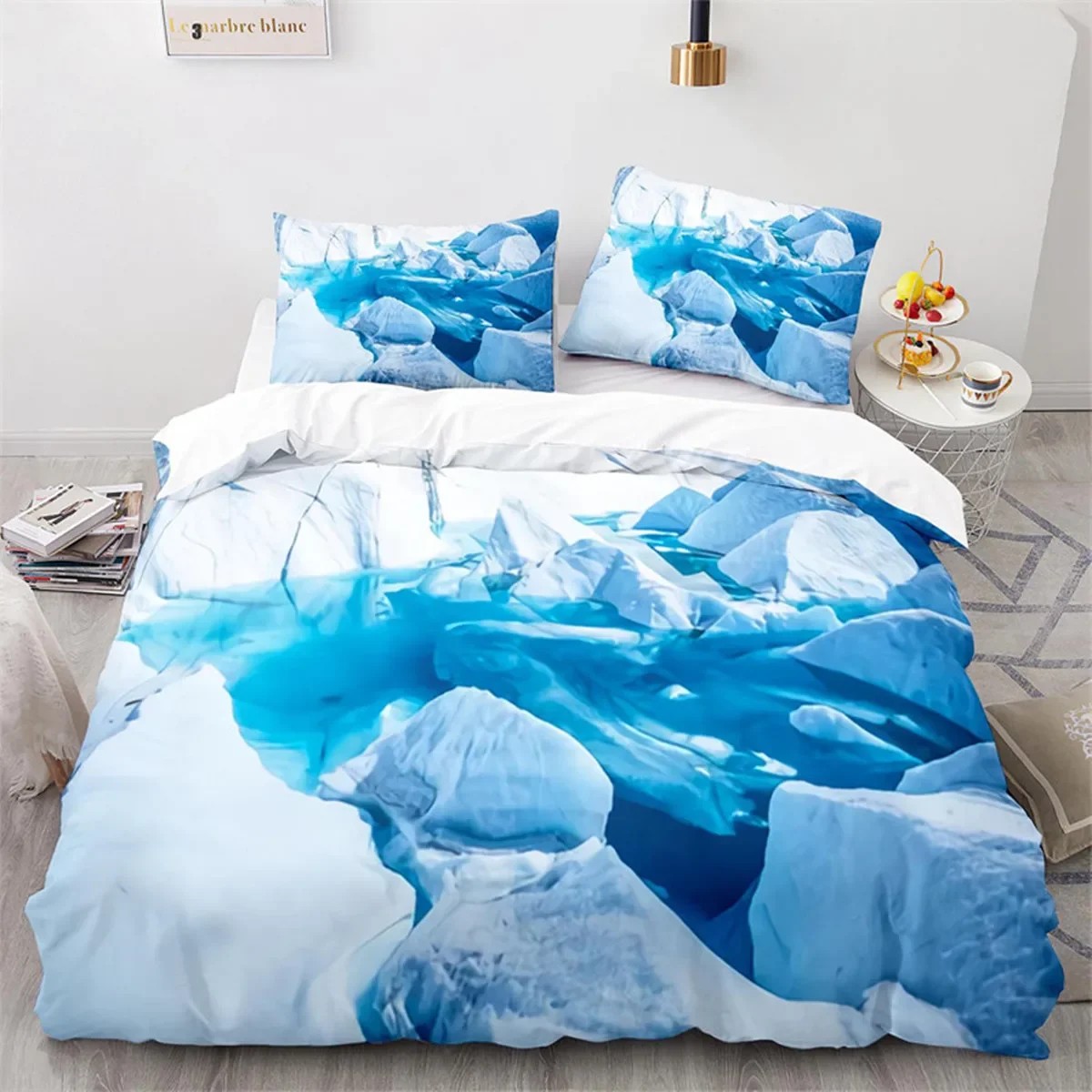 Snow Mountain Duvet Cover Clouds Hill Scenery Glacier Natural Beauty Print Ocean Theme Quilt Cover for Children Adult Room Decor