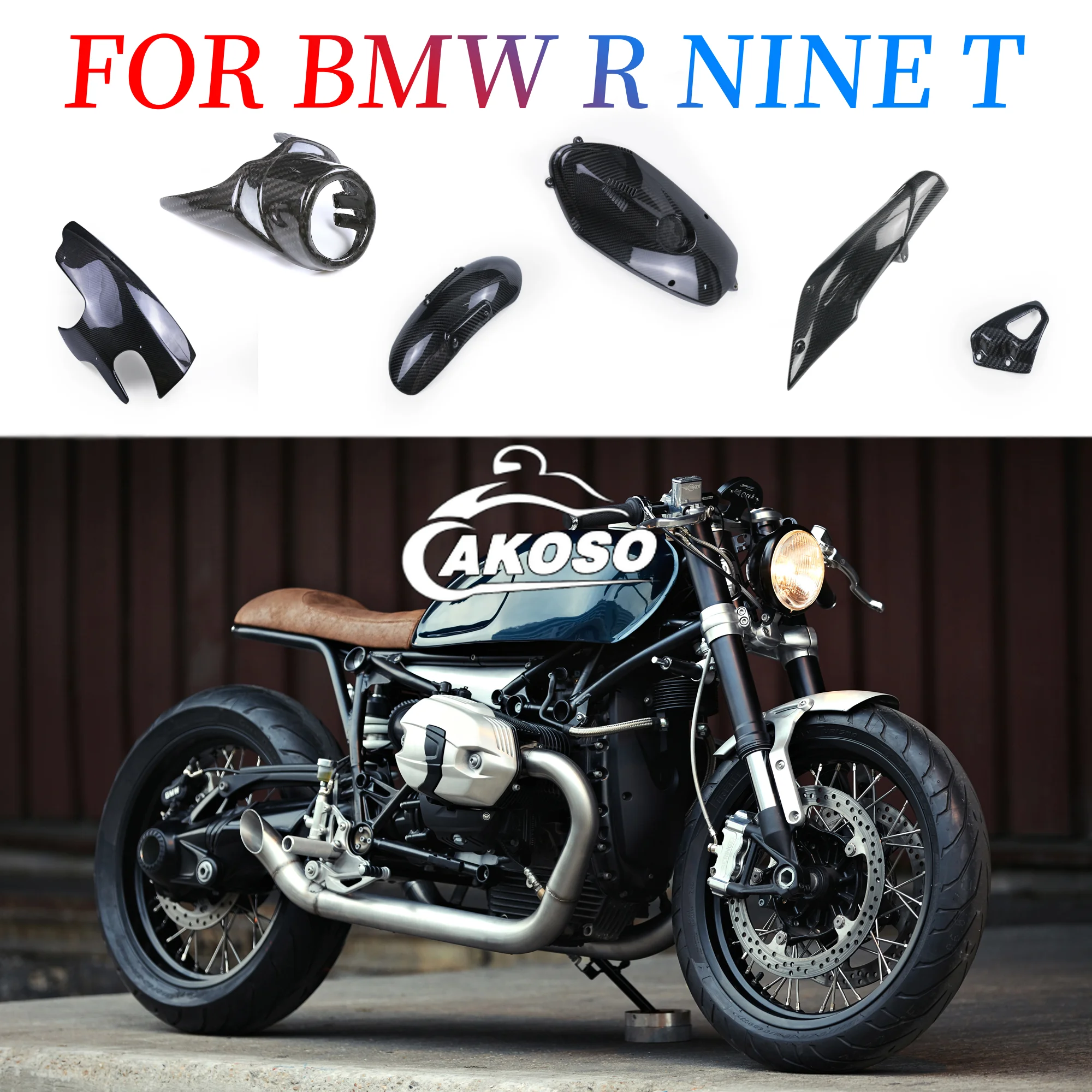 

For BMW R Nine T Motorcycle Modification Carbon Fiber Full Fairing Kit 100% Real Dry Carbon Front Fender Belly Pan Winglets